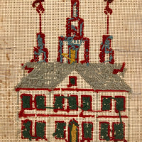 Striking 19th Century Pennsylvania Punch Paper Embroidery with Building and Birds