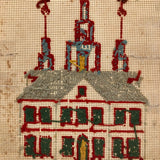 Striking 19th Century Pennsylvania Punch Paper Embroidery with Building and Birds