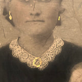 Soulful Looking Woman with Lace Collar, Gold Jewelry and Child, 19th C. Full Plate Folk Art Tintype