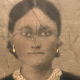 Soulful Looking Woman with Lace Collar, Gold Jewelry and Child, 19th C. Full Plate Folk Art Tintype