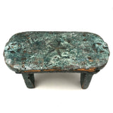 Marvelous 1850s Pennsylvania Folk Art Stool with Carved Stars in Old Green Paint (and family note attached)