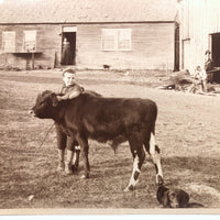 Boy, Cow, Dog, Pregnant Mother, Couple, Beautiful Antique Mounted Albumen Farm Photograph