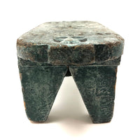 Marvelous 1850s Pennsylvania Folk Art Stool with Carved Stars in Old Green Paint (and family note attached)