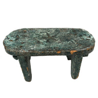 Marvelous 1850s Pennsylvania Folk Art Stool with Carved Stars in Old Green Paint (and family note attached)