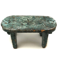 Marvelous 1850s Pennsylvania Folk Art Stool with Carved Stars in Old Green Paint (and family note attached)