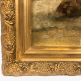 Woman at the Sea, Victorian Oil Painting in Gold Frame