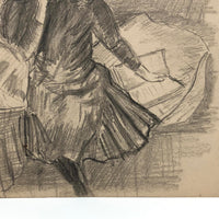 Young Woman on Sofa with Book, Late 19th C. Graphite Drawing