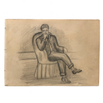 Young Man in Chair Nibbling Nails, Late 19th C. Graphite Drawing