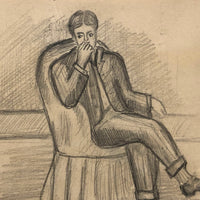 Young Man in Chair Nibbling Nails, Late 19th C. Graphite Drawing