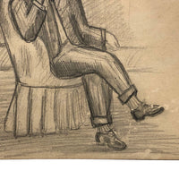 Young Man in Chair Nibbling Nails, Late 19th C. Graphite Drawing