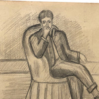 Young Man in Chair Nibbling Nails, Late 19th C. Graphite Drawing