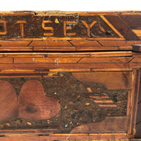 Bootsey! Old Match Stick and Inlay Tramp Art Box with Head, Hearts, and Photos Inside