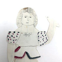 Polka Dots and Bird in Hand, Wonderful Antique Handmade Paper Doll