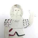 Polka Dots and Bird in Hand, Wonderful Antique Handmade Paper Doll