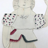 Polka Dots and Bird in Hand, Wonderful Antique Handmade Paper Doll