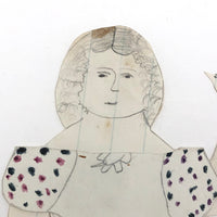 Polka Dots and Bird in Hand, Wonderful Antique Handmade Paper Doll