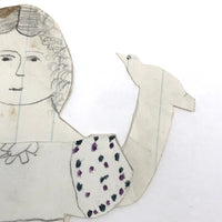 Polka Dots and Bird in Hand, Wonderful Antique Handmade Paper Doll