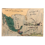 Gulf of MEXICO, Old Hand-drawn Ink and Crayon Schoolgirl Map