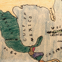 Gulf of MEXICO, Old Hand-drawn Ink and Crayon Schoolgirl Map