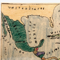 Gulf of MEXICO, Old Hand-drawn Ink and Crayon Schoolgirl Map