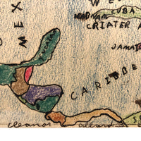 Gulf of MEXICO, Old Hand-drawn Ink and Crayon Schoolgirl Map