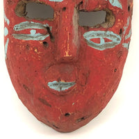 Carved Mexican Carnival Mask in Bold Red and Blue Paint