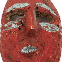 Carved Mexican Carnival Mask in Bold Red and Blue Paint