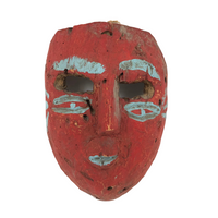 Carved Mexican Carnival Mask in Bold Red and Blue Paint