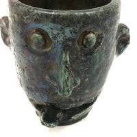 Fabulous Vintage Raku Pottery Face Vessel with Wagging Tongue Signed MB