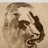 Ready to Roar, Small Mounted Lion Monoprint by Victor DePauw, c. Mid 20th Century