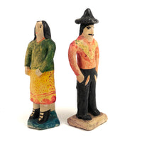 Charming, Colorful Vintage Mexican Folk Art Pottery Couple, Presumed Aurelio Flores