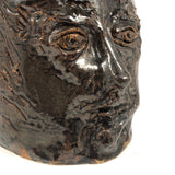 Soulful Face Planter in Shiny Brown Glaze, Signed, 1975