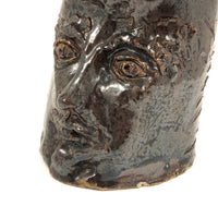 Soulful Face Planter in Shiny Brown Glaze, Signed, 1975