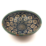 Pretty Hand-painted, Signed Moroccan Bowl in Blue and White with Green Rim