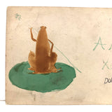 Dora's Wonderful Merry Xmas Frog on Lilypad, Antique Watercolor Postcard, Unused Back