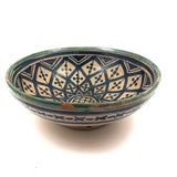 Pretty Hand-painted, Signed Moroccan Bowl in Blue and White with Green Rim