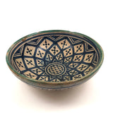 Pretty Hand-painted, Signed Moroccan Bowl in Blue and White with Green Rim