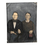 19th C. Folk Art Painted Full Plate Tintype of Stern Looking Couple with Bible (in Large Hand!)