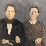19th C. Folk Art Painted Full Plate Tintype of Stern Looking Couple with Bible (in Large Hand!)