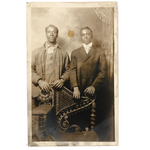 Different Lives, Early 20th C. Portrait of Two Men with Victorian Wicker RPPC