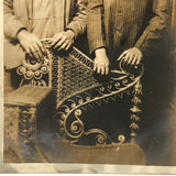 Different Lives, Early 20th C. Portrait of Two Men with Victorian Wicker RPPC