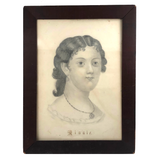 Minnie! Signed 1872 Graphite Portrait with Miniature Portraits on Necklace and Earring