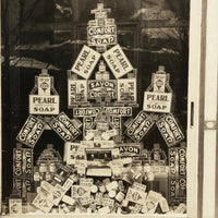 Tower of Soap, Antique Mounted Photo of Epicierie Window Display, Quebec