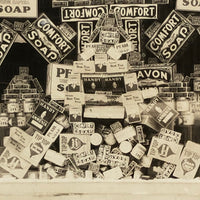 Tower of Soap, Antique Mounted Photo of Epicierie Window Display, Quebec