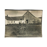 Across the Farm on Bicycle, Atmospheric Small Antique Paper Print Photo