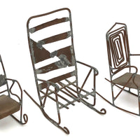 SOLD Trio of Scrap Metal and Wire Folk Art Rocking Chairs