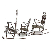 SOLD Trio of Scrap Metal and Wire Folk Art Rocking Chairs