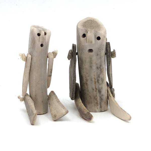 Pair of Inuit Caribou Antler Bone Dolls, Vintage