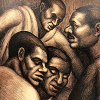 Four Men, Stunning c. 1930s American Regionalism Ink Drawing, F. Robinson