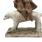 Marvelous Pair of Clay Nudes on Big White Dog (Masonite and Plaster Base)